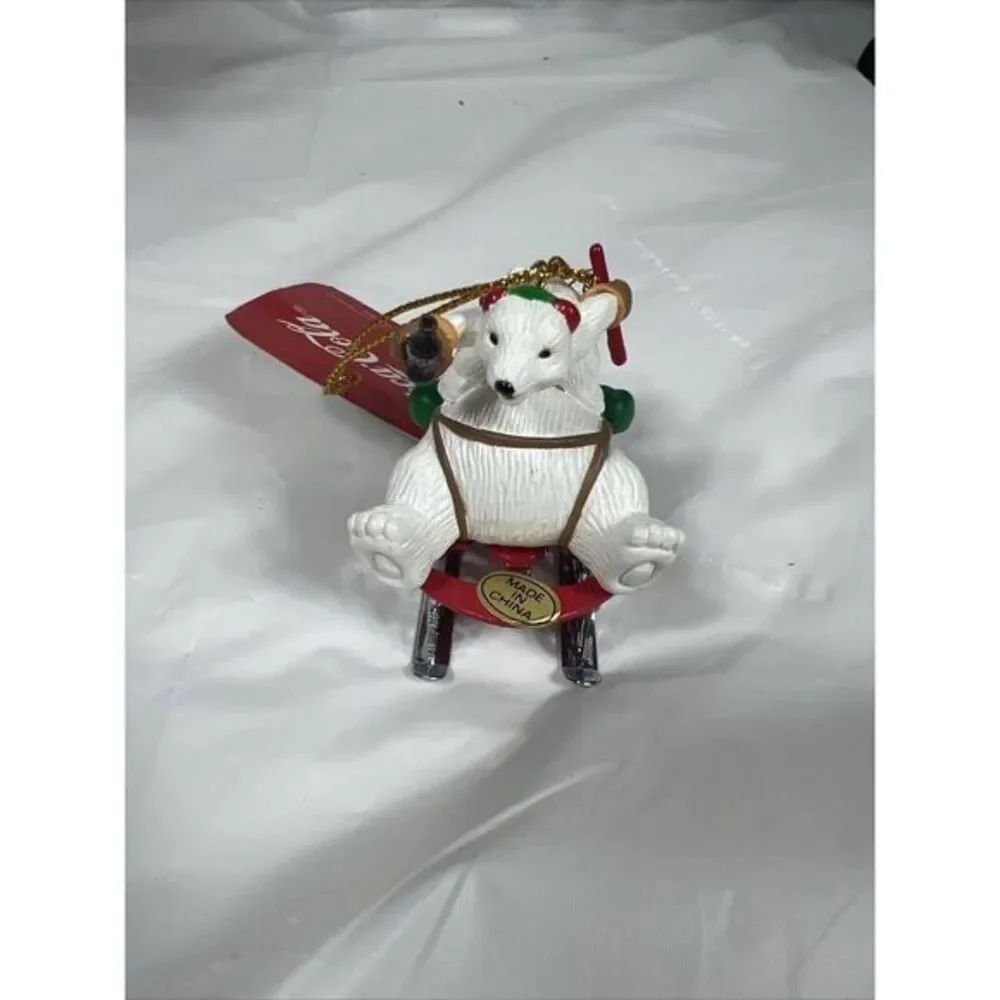 1997 Coca-Cola Polar Bear Collection‎ Coke 2 Bears Sled Christmas Ornament VTG